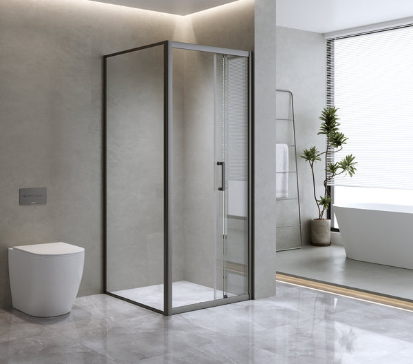 40Mm Contemporary Corner Sliding Black Shower Screen 116X101cm Shower Enclosures