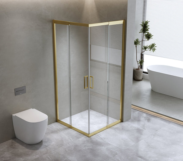 900X1000mm Double Sliding Door Glass Shower Screen In Gold Shower Enclosures