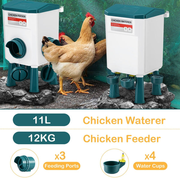 Chicken Feeder Water Food Treadle Poultry Feeding 12Kg Large Capacity 11L Backyard Poultry Feeders
