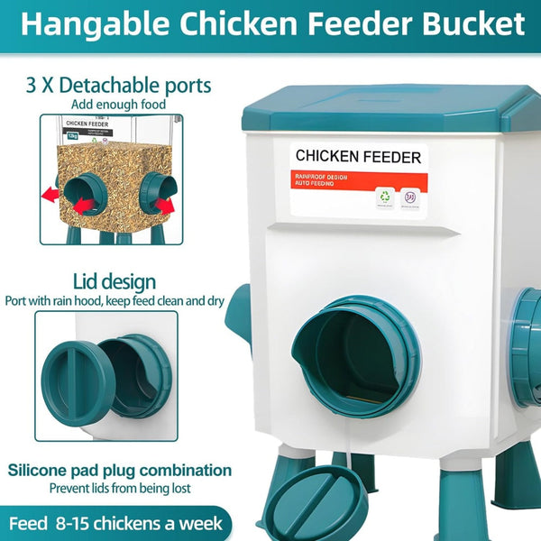 Chicken Feeder Water Food Treadle Poultry Feeding 12Kg Large Capacity 11L Backyard Poultry Feeders