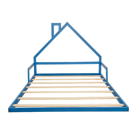 Pine Wood Floor Bed House Frame For Kids And Toddlers Blue Single Bed Frames