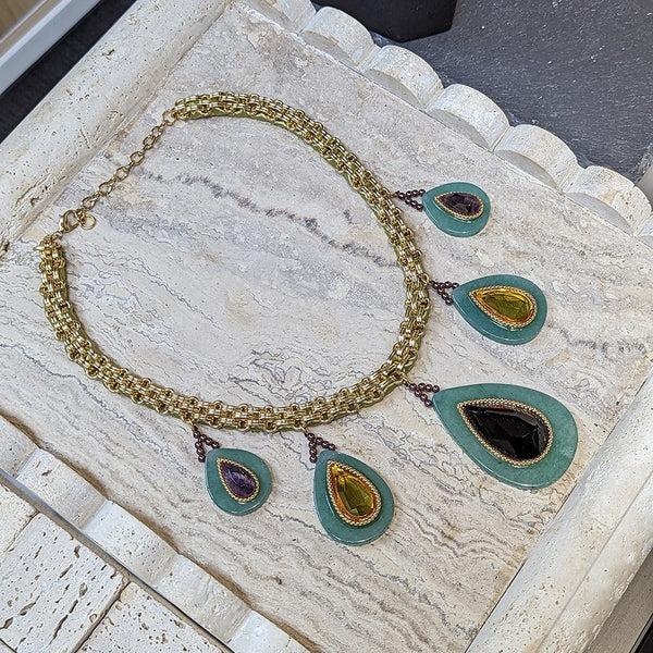 Veile Studios Heavy Duty Woven Cuban Retro Thick Chain Natural Stone Droplet Malachite Green Luxury Necklace Necklaces & Pendants