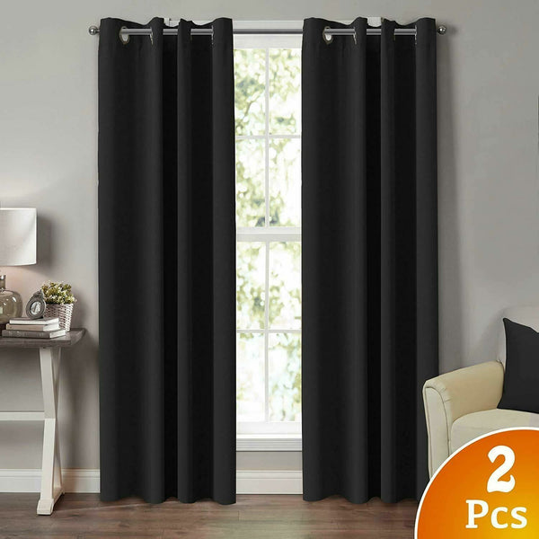 2X Blockout Curtains Blackout Window Draperies Pair Eyelet For Bedroom 132*244Cm Curtains & Drapes