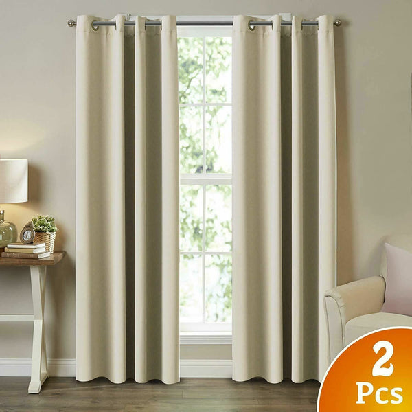 2X Blockout Curtains Blackout Window Draperies Pair Eyelet For Bedroom 132*274Cm Cream Curtains & Drapes