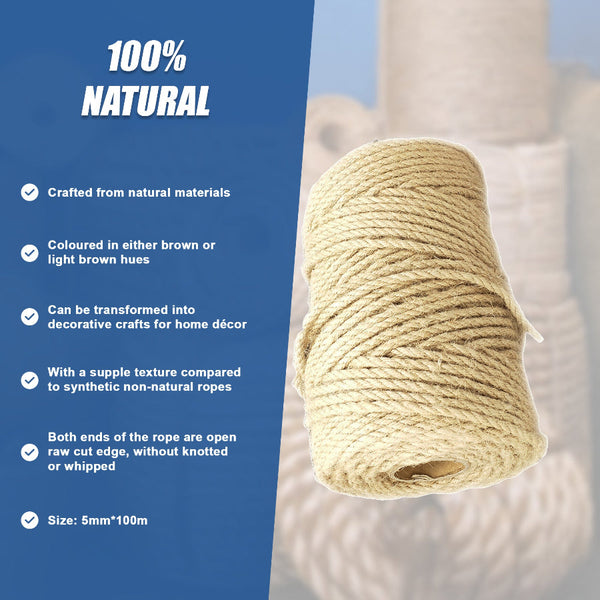 5Mm X 100M Sisal Rope Natural Jute Hemp Manila Twine Cord Crafting Tools