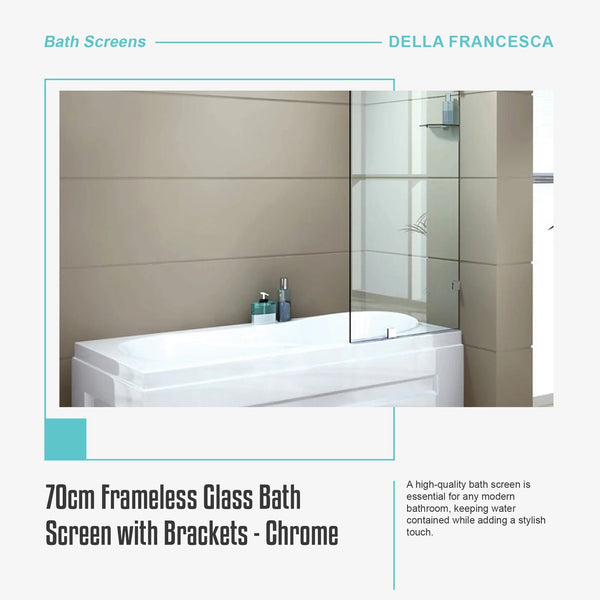 70Cm Frameless Glass Bath Screen With Brackets Chrome Shower Enclosures
