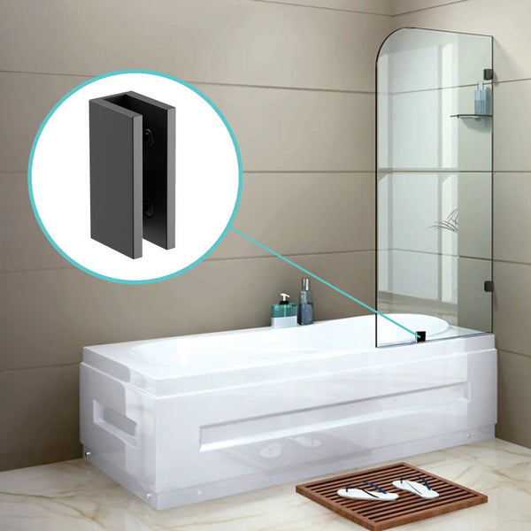70Cm Frameless Glass Bath Screen With Brackets Black Shower Doors