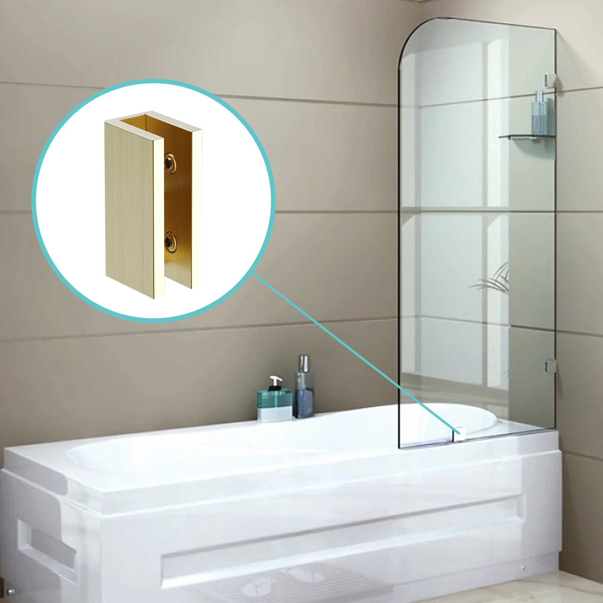 70Cm Frameless Glass Bath Screen With Brackets Gold Shower Enclosures