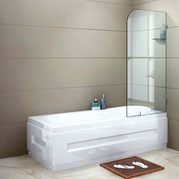 70Cm Frameless Glass Bath Screen With Brackets White Shower Doors