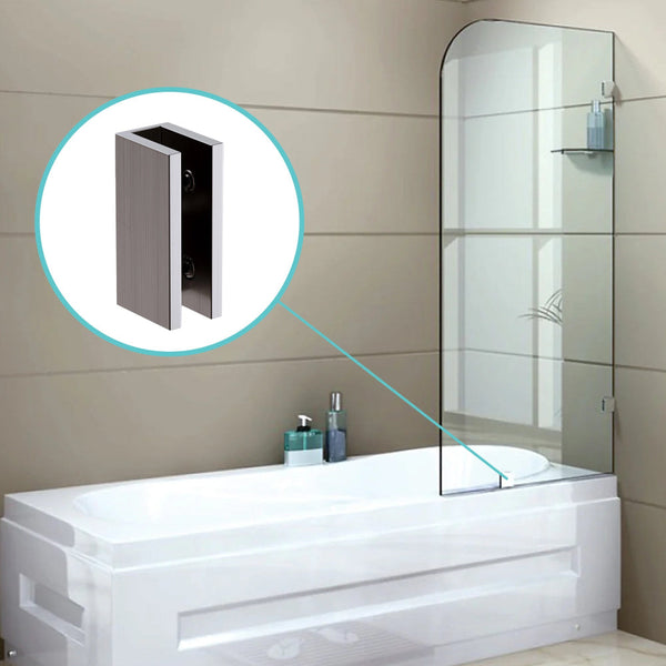 70Cm Frameless Glass Bath Screen With Brackets Gunmetal Shower Doors