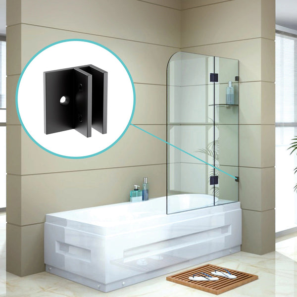 70Cm Frameless Glass Bath Screen With Brackets Black Shower Enclosures