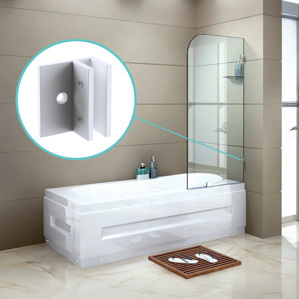 70Cm Frameless Glass Bath Screen With Brackets White Shower Enclosures