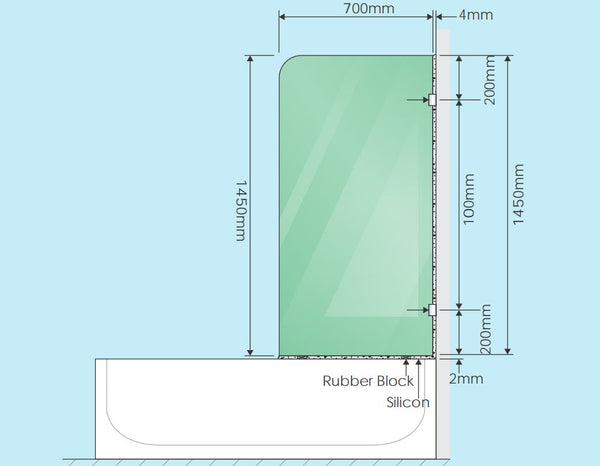 70Cm Frameless Glass Bath Screen With Brackets Gunmetal Shower Enclosures