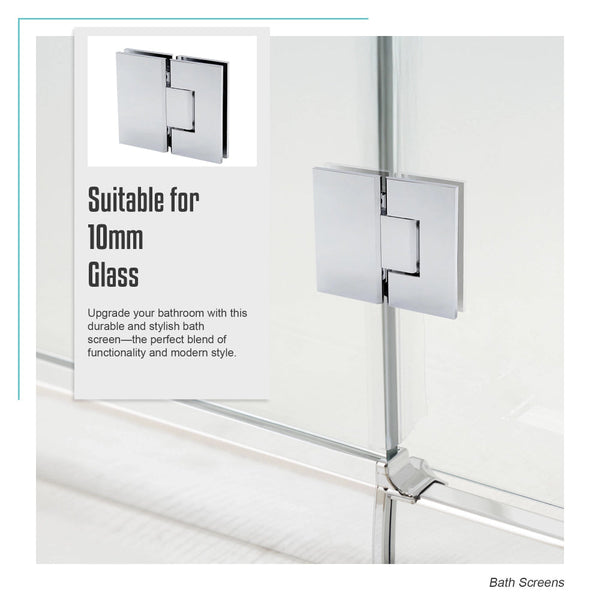 90Cm Frameless Glass Bath Screen With Stainless Steel Brackets Chrome Shower Doors