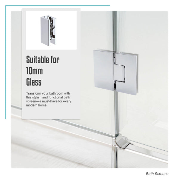 100Cm Frameless Glass Bath Screen With Stainless Steel Brackets Chrome Shower Doors