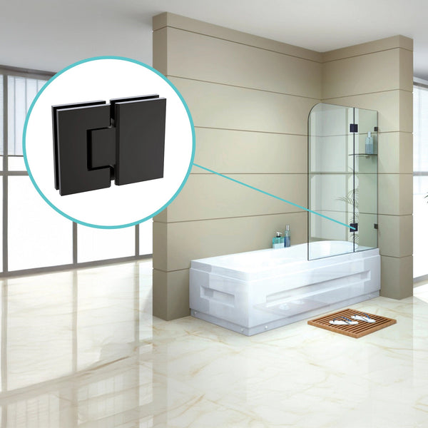 90Cm Frameless Glass Bath Screen With Stainless Steel Brackets Black Shower Enclosures