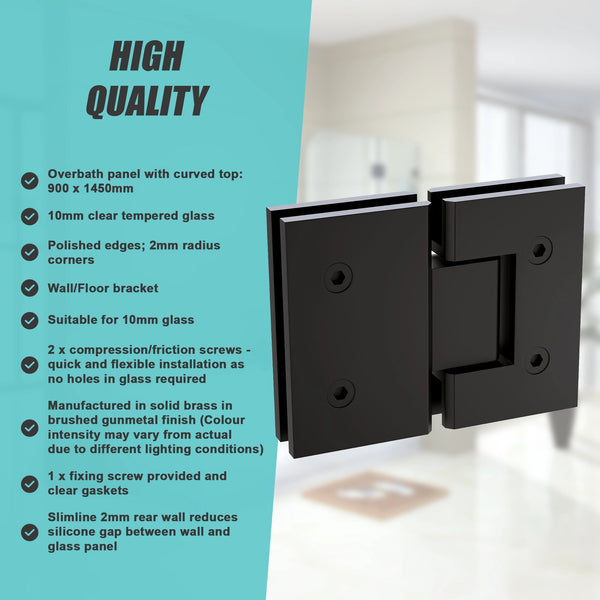 90Cm Frameless Glass Bath Screen With Stainless Steel Brackets Black Shower Enclosures