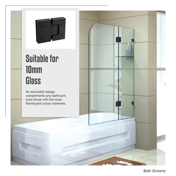 90Cm Frameless Glass Bath Screen With Stainless Steel Brackets Black Shower Enclosures