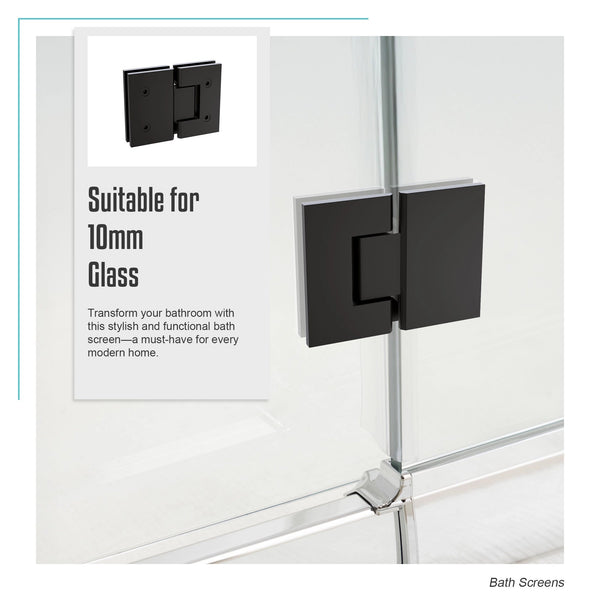 100Cm Frameless Glass Bath Screen With Stainless Steel Brackets Black Shower Enclosures