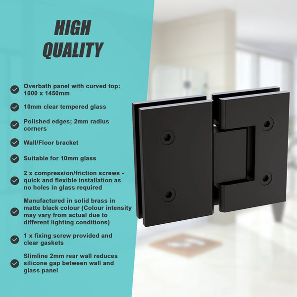100Cm Frameless Glass Bath Screen With Stainless Steel Brackets Black Shower Enclosures