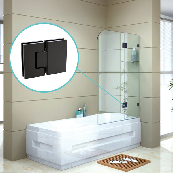 100Cm Frameless Glass Bath Screen With Stainless Steel Brackets Black Shower Enclosures