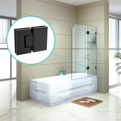 120Cm Frameless Glass Bath Screen With Stainless Steel Brackets Black Shower Enclosures