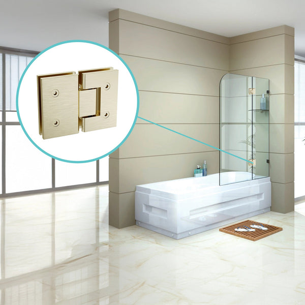 90Cm Frameless Glass Bath Screen With Stainless Steel Brackets Gold Shower Enclosures