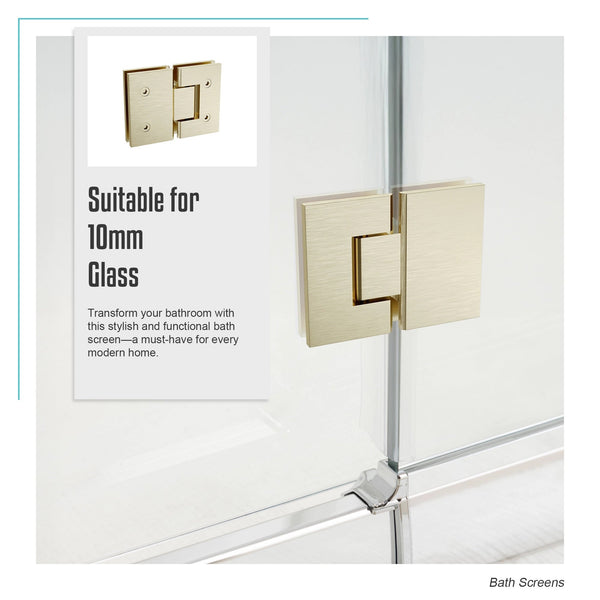 100Cm Frameless Glass Bath Screen With Stainless Steel Brackets Gold Shower Enclosures