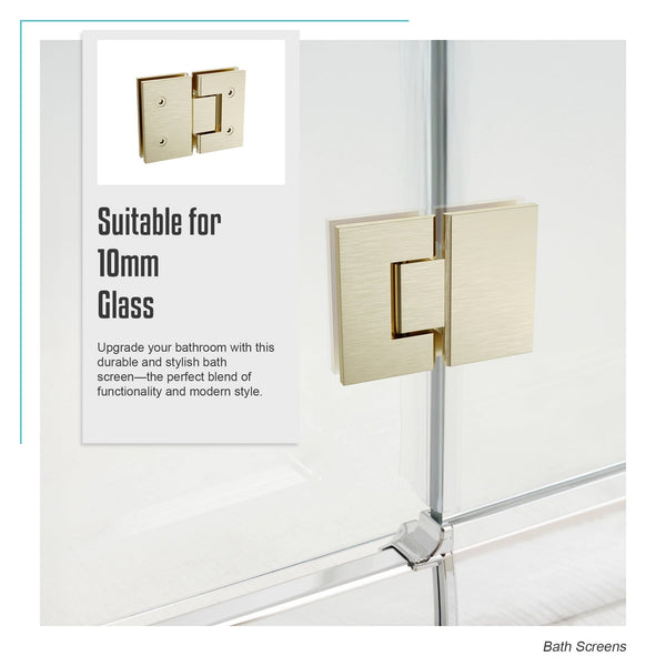 120Cm Frameless Glass Bath Screen With Stainless Steel Brackets Gold Shower Enclosures