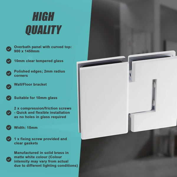 90Cm Frameless Glass Bath Screen With Stainless Steel Brackets White Shower Enclosures