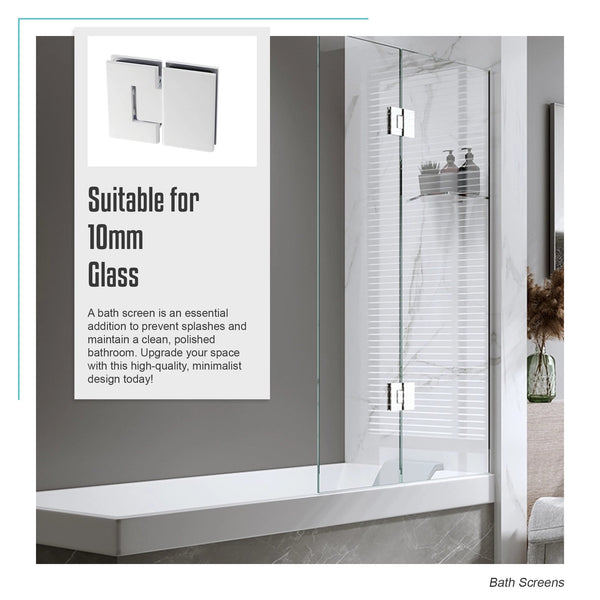 90Cm Frameless Glass Bath Screen With Stainless Steel Brackets White Shower Enclosures