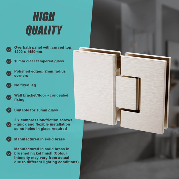 120Cm Frameless Glass Bath Screen With Stainless Steel Brackets Nickel Shower Enclosures