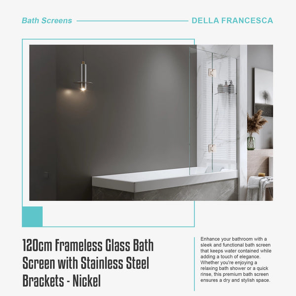 120Cm Frameless Glass Bath Screen With Stainless Steel Brackets Nickel Shower Enclosures