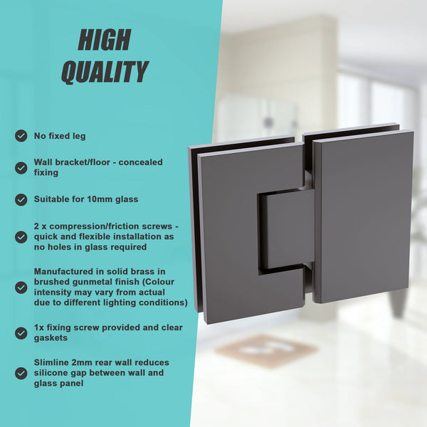 100Cm Frameless Glass Bath Screen With Stainless Steel Brackets Gunmetal Shower Enclosures