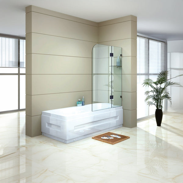 100Cm Frameless Glass Bath Screen With Stainless Steel Brackets Gunmetal Shower Enclosures