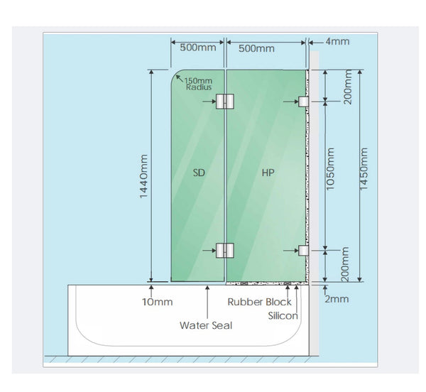 100Cm Frameless Glass Bath Screen With Stainless Steel Brackets Gunmetal Shower Enclosures