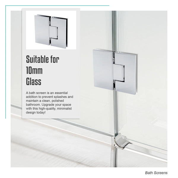 90Cm Frameless Glass Bath Screen With Brass Brackets Chrome Shower Enclosures