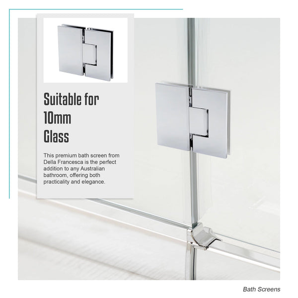 100Cm Frameless Glass Bath Screen With Brass Brackets Chrome Shower Enclosures