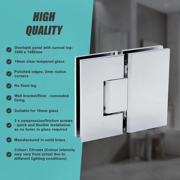 100Cm Frameless Glass Bath Screen With Brass Brackets Chrome Shower Enclosures