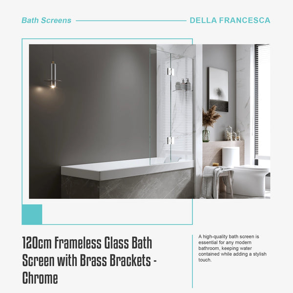 120Cm Frameless Glass Bath Screen With Brass Brackets Chrome Shower Enclosures