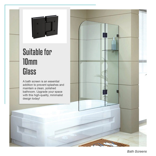 90Cm Frameless Glass Bath Screen With Brass Brackets Black Shower Enclosures