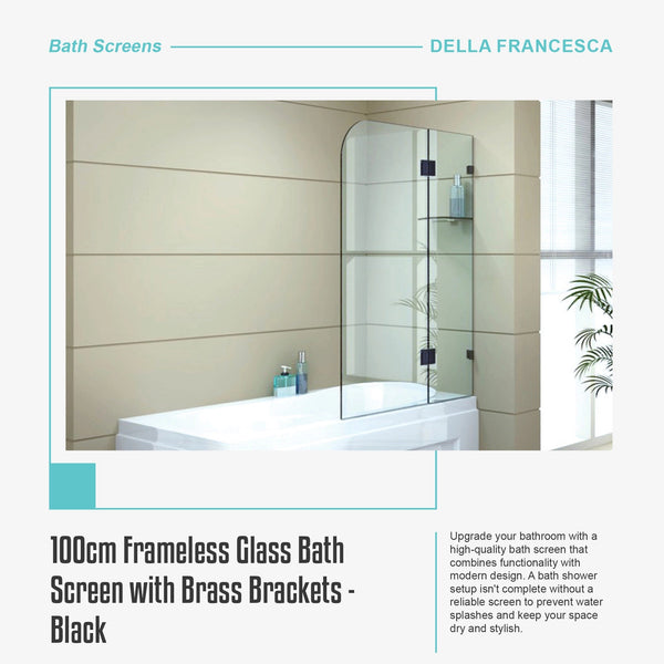 100Cm Frameless Glass Bath Screen With Brass Brackets Black Shower Enclosures