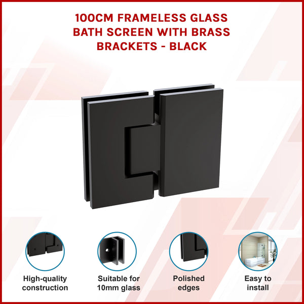 100Cm Frameless Glass Bath Screen With Brass Brackets Black Shower Enclosures