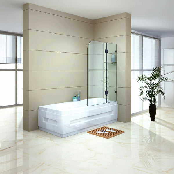 100Cm Frameless Glass Bath Screen With Brass Brackets Black Shower Enclosures