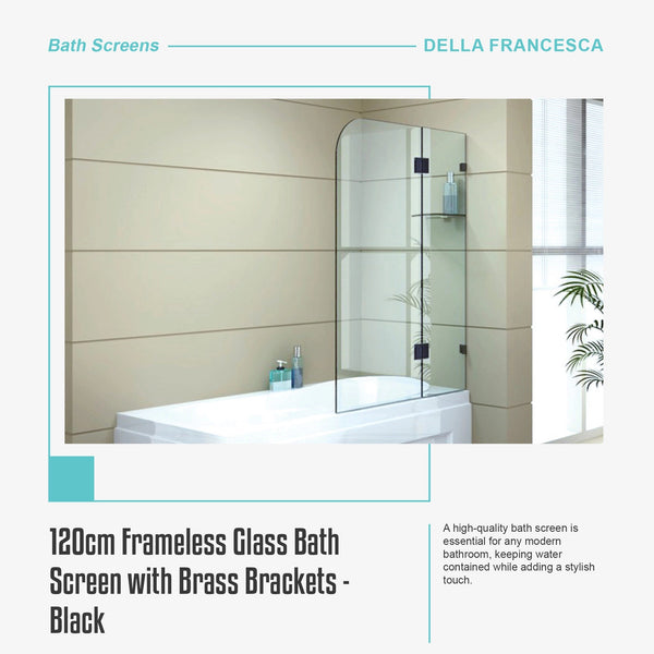 120Cm Frameless Glass Bath Screen With Brass Brackets Black Shower Enclosures