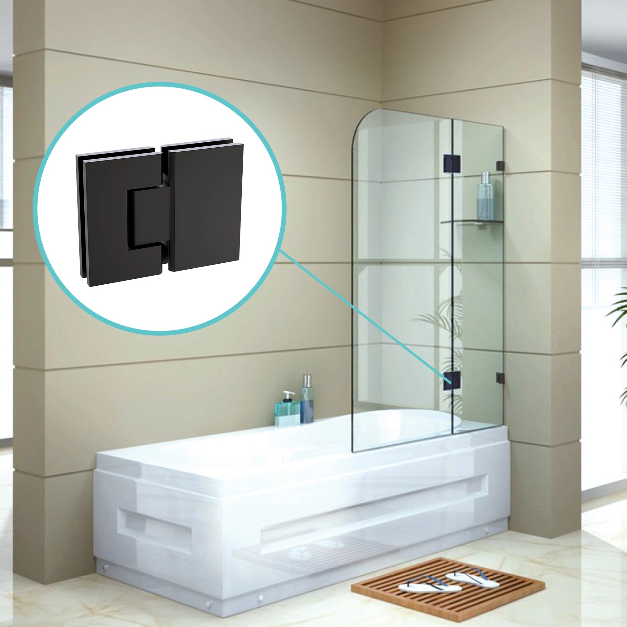 120Cm Frameless Glass Bath Screen With Brass Brackets Black Shower Enclosures