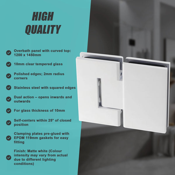 120Cm Frameless Glass Bath Screen With Brass Brackets White Shower Enclosures