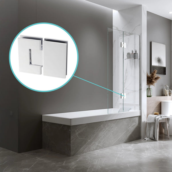 120Cm Frameless Glass Bath Screen With Brass Brackets White Shower Enclosures