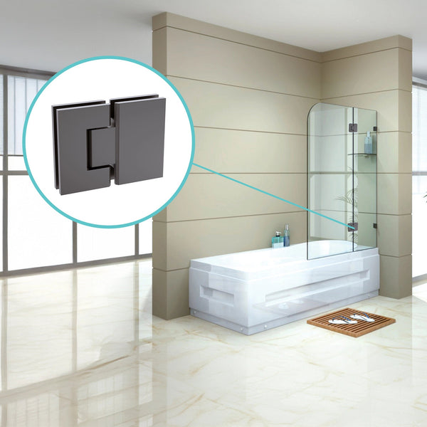 90Cm Frameless Glass Bath Screen With Brass Brackets Gunmetal Shower Enclosures