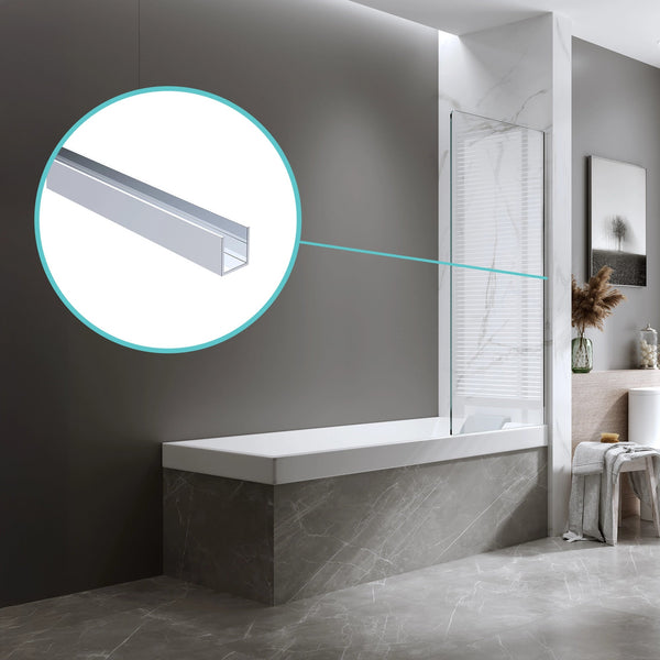 100Cm Frameless Glass Bath Screen With Channel And Stainless Steel Hinges Chrome Shower Enclosures